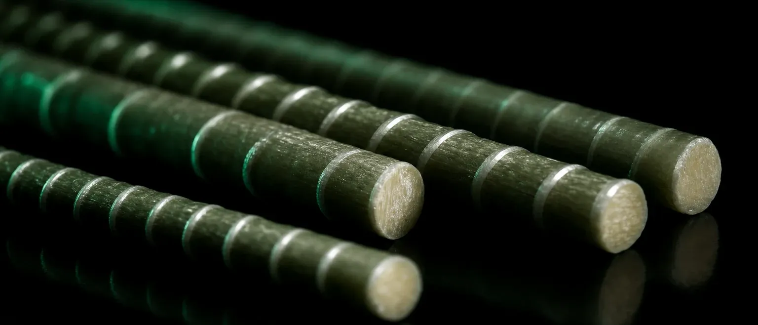 GFRP rebar — dark studio macro